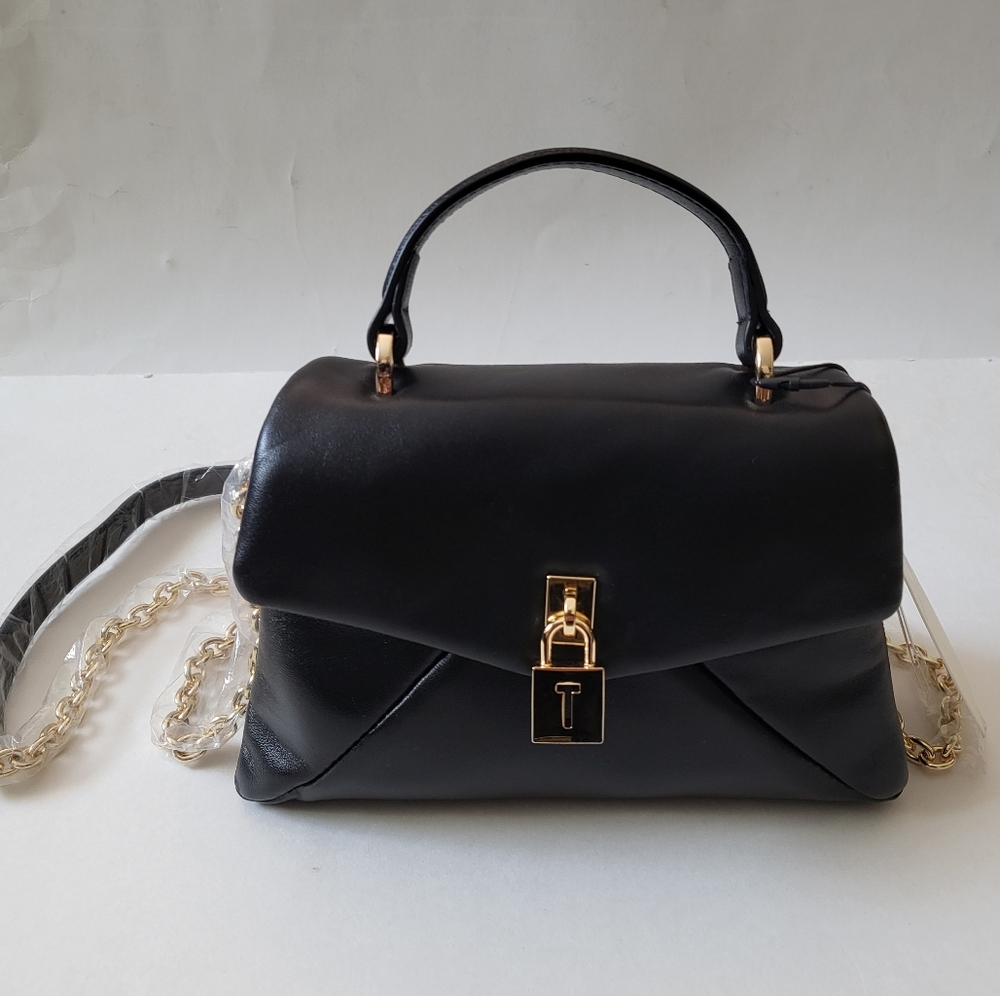 Ted BAKER London Poppy Satchel Black leather Crossbody Chain Strap